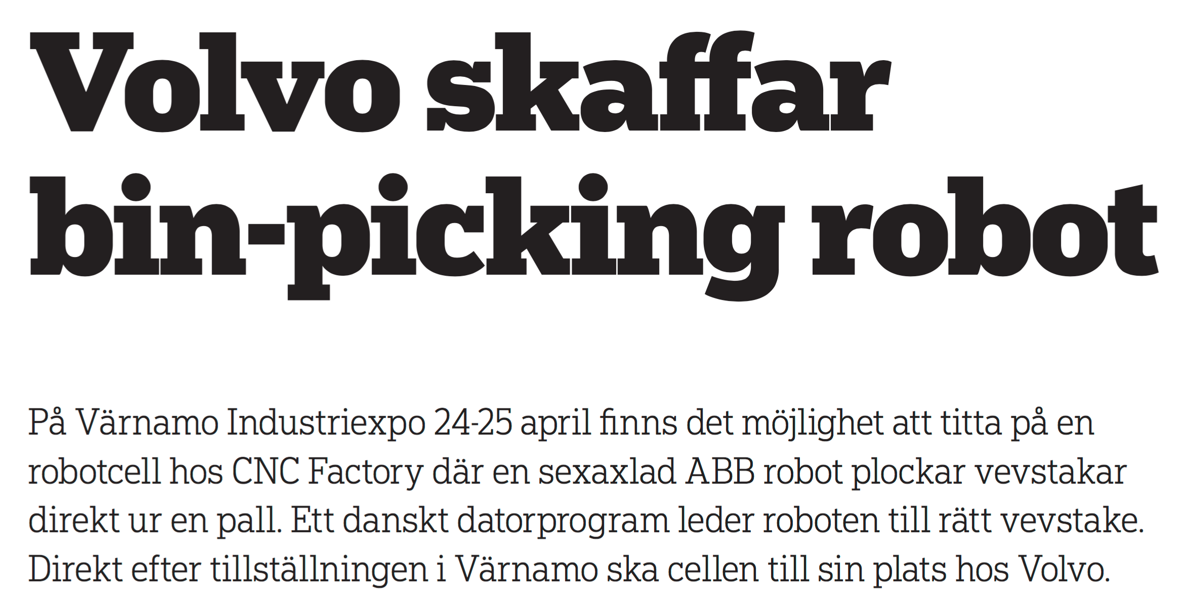 Volvo skaffar bin-picking robot